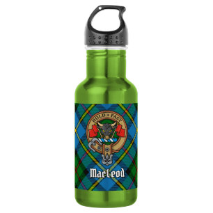 Clan MacLeod Wappen über Jagdtartan Edelstahlflasche
