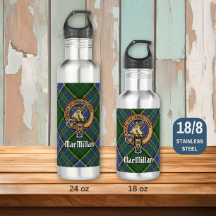 Clan MacMillan Wappen über die Jagd auf Tartan Edelstahlflasche