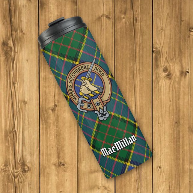 Clan MacMillan Wappen über die Jagd auf Tartan Thermosbecher (Von Creator hochgeladen)