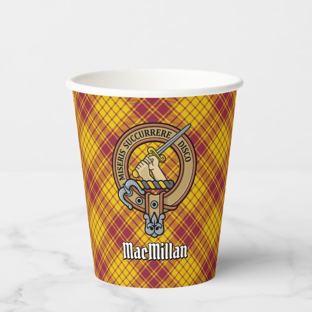Clan MacMillan Wappen über Dress Tartan Pappbecher (Vorderseite)