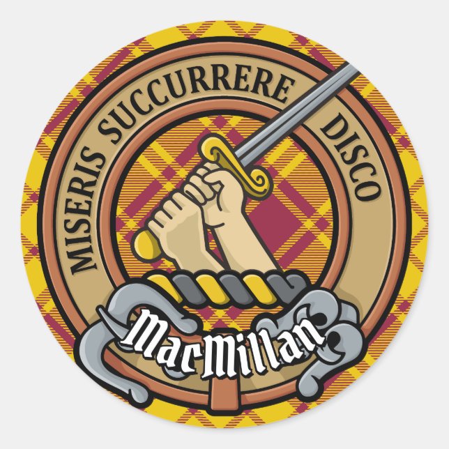 Clan MacMillan Wappen über Dress Tartan Runder Aufkleber (Vorderseite)