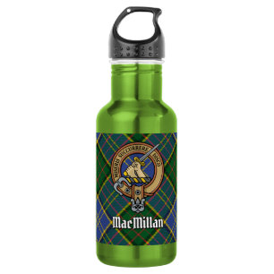 Clan MacMillan Wappen über Jagdtartan Edelstahlflasche