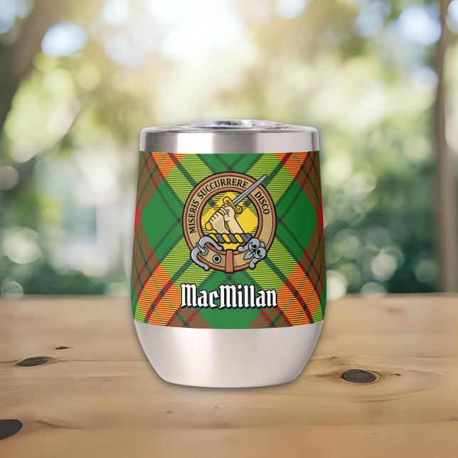 Clan MacMillan Wappen über Tartan (Von Creator hochgeladen)