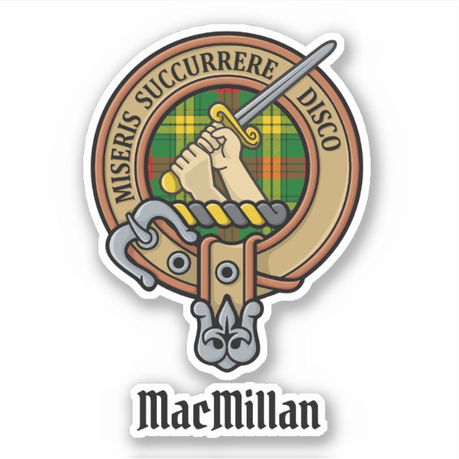 Clan MacMillan Wappen über Tartan Aufkleber (Vorderseite)