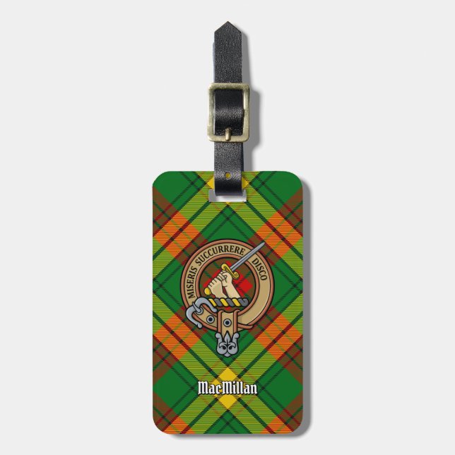 Clan MacMillan Wappen über Tartan Gepäckanhänger (Vorderseite vertikal)