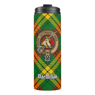 Clan MacMillan Wappen über Tartan Thermosbecher