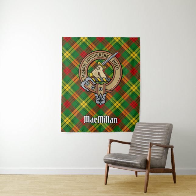Clan MacMillan Wappen über Tartan Wandteppich (Beispiel)