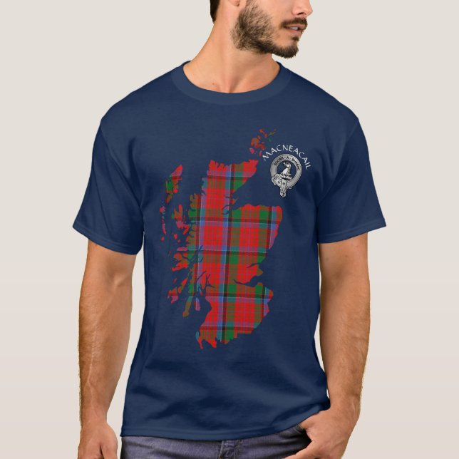 Clan MacNeacail (MacNichol) Tartan Map & Wappen T-Shirt (Vorderseite)