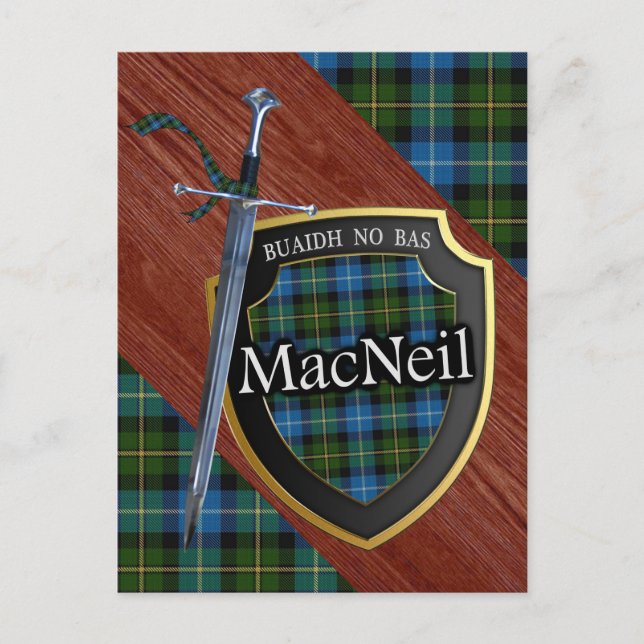 Clan MacNeil Tartan Sword & Shield Postkarte (Vorderseite)