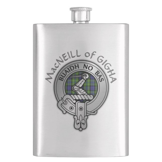 Clan MacNeill von Gigha Wappen & Tartan Flachmann (Vorderseite)