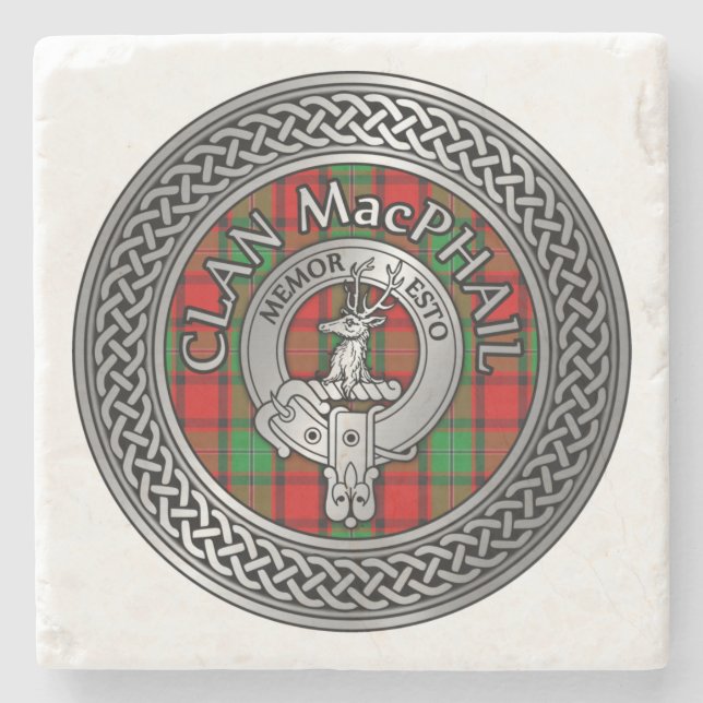 Clan MacPhail Wappen & Tartan Knot Steinuntersetzer (Vorderseite)