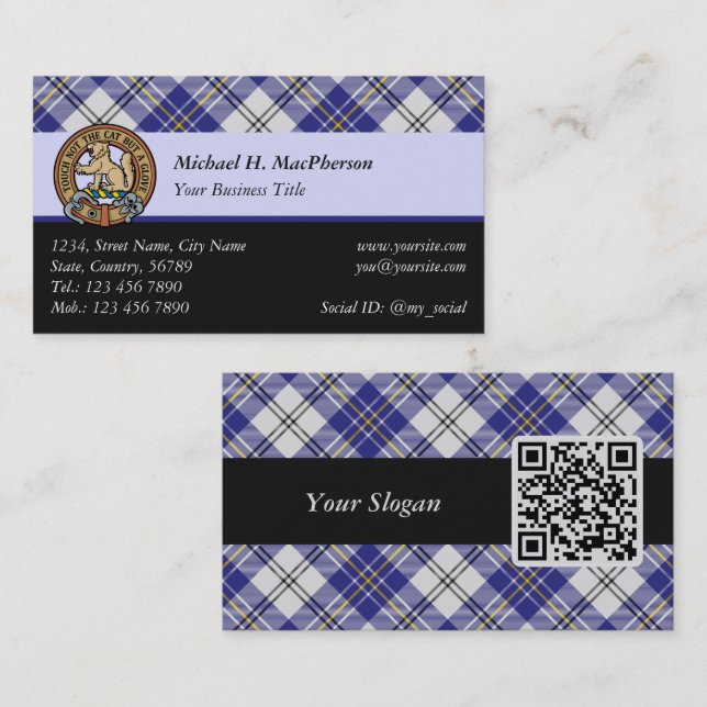 Clan MacPherson Blue Dress Tartan Business Card Visitenkarte (Vorne/Hinten)