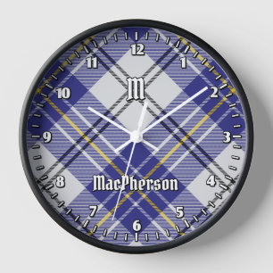 Clan MacPherson Blue Dress Tartan Large Clock Uhr