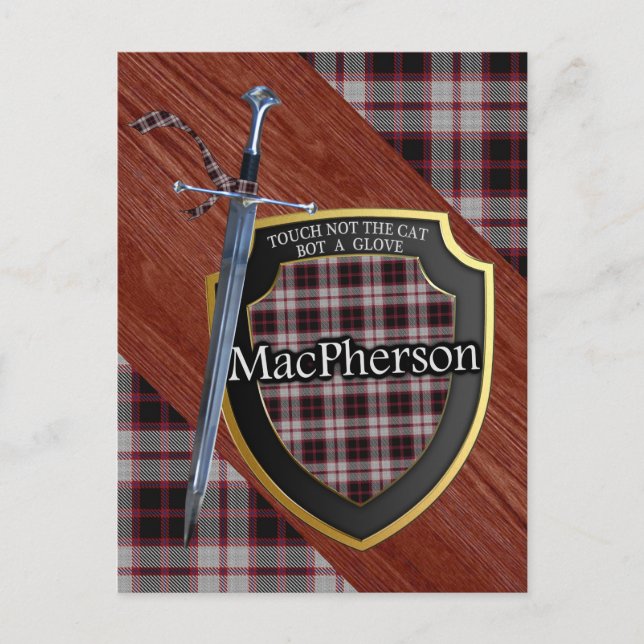 Clan MacPherson Tartan Sword & Shield Postkarte (Vorderseite)