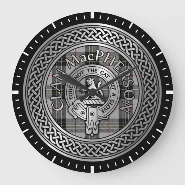 Clan MacPherson Wappen & Tartan Knot Große Wanduhr (Vorderseite)