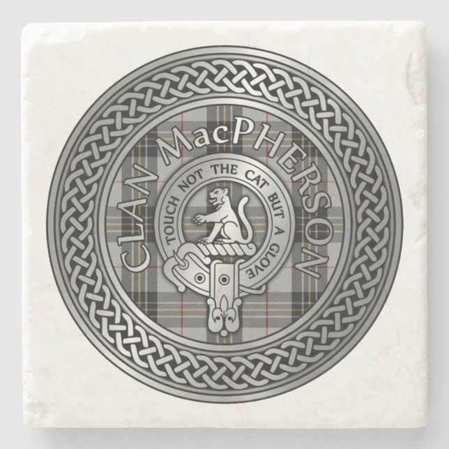 Clan MacPherson Wappen & Tartan Knot Steinuntersetzer (Vorderseite)
