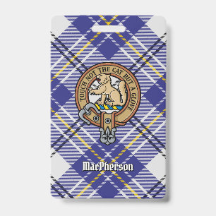 Clan MacPherson-Wappen über blauem Dress-Tartan Ausweis