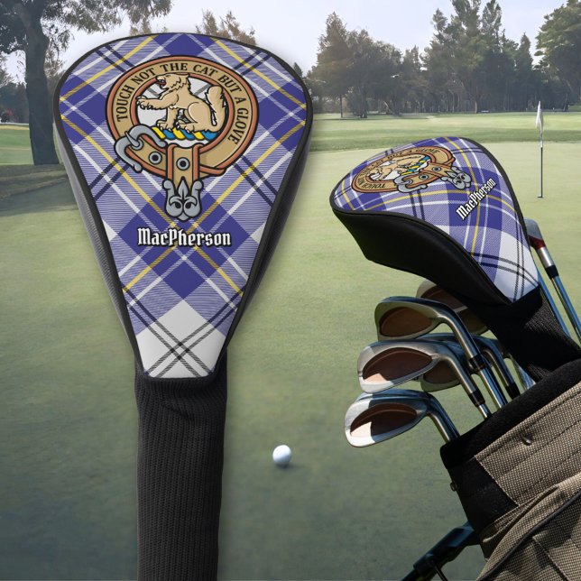 Clan MacPherson Wappen über Blue Dress Tartan Golf Headcover (Von Creator hochgeladen)