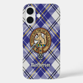 Clan MacPherson Wappen über Blue Dress Tartan iPhone 16 Hülle