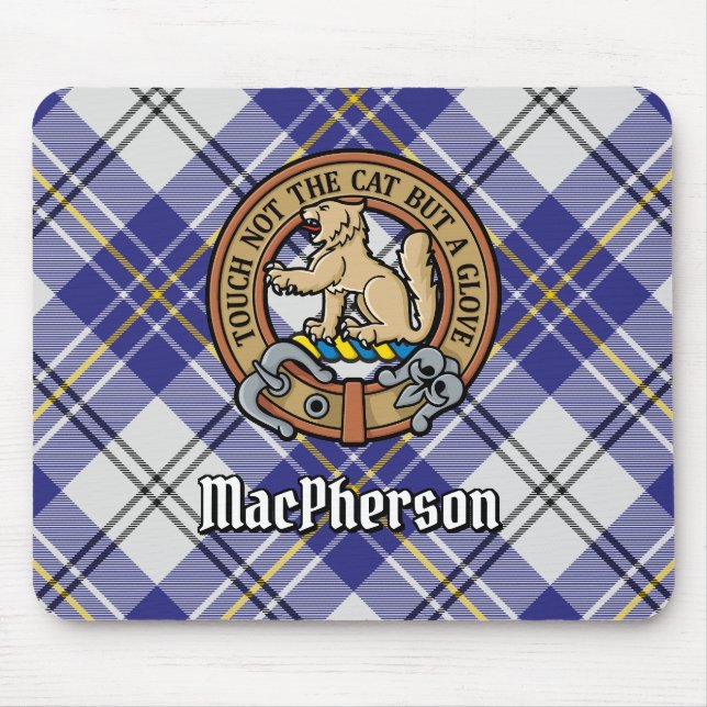 Clan MacPherson Wappen über Blue Dress Tartan Mousepad (Vorne)