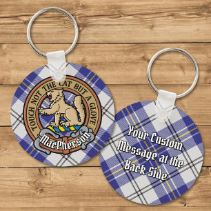 Clan MacPherson Wappen über Blue Dress Tartan Schlüsselanhänger
