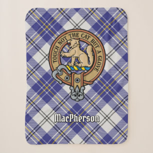 Clan MacPherson Wappen über Blue Dress Tartan Sherpadecke