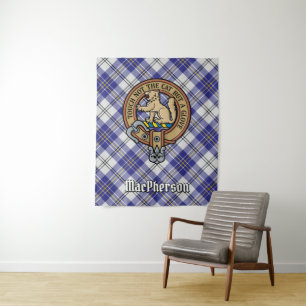 Clan MacPherson Wappen über Blue Dress Tartan Wandteppich