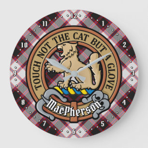 Clan MacPherson Wappen über die Jagd auf Tartan Große Wanduhr