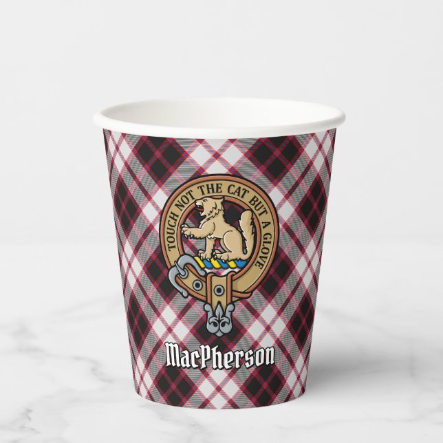 Clan MacPherson Wappen über die Jagd auf Tartan Pappbecher (Vorderseite)