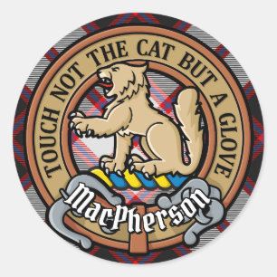 Clan MacPherson Wappen über die Jagd auf Tartan Runder Aufkleber