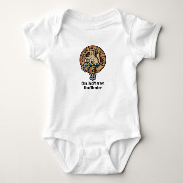 Clan MacPherson Wappen über Dress Tartan Baby Strampler (Vorderseite)