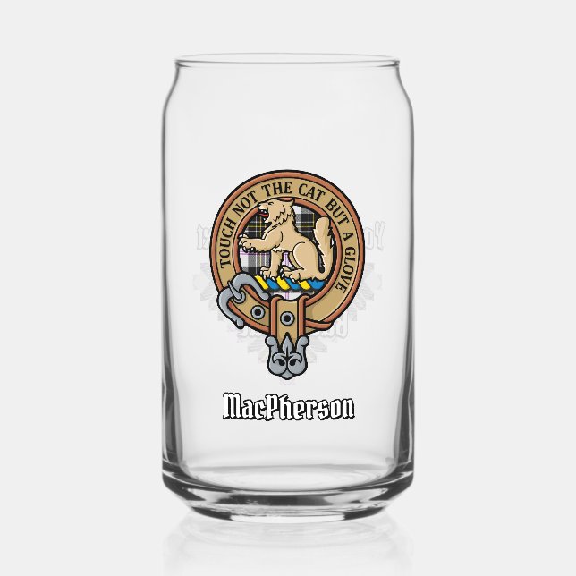Clan MacPherson Wappen über Dress Tartan Dosenglas (Vorderseite)