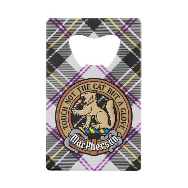 Clan MacPherson Wappen über Dress Tartan Geldbeutel Flaschenöffner (Vorderseite)