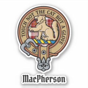 Clan MacPherson Wappen über Red Dress Tartan Aufkleber