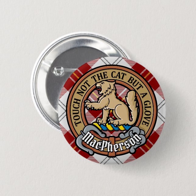 Clan MacPherson Wappen über Red Dress Tartan Button (Vorne & Hinten)