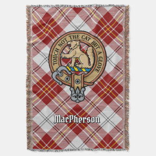 Clan MacPherson-Wappen über Rotem Kleidertartan Decke