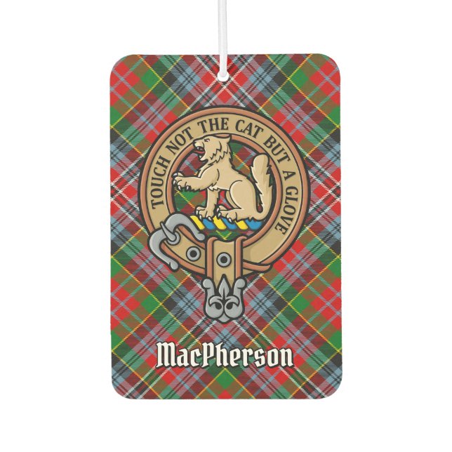 Clan MacPherson Wappen über Tartan Air Freshener Autolufterfrischer (Vorderseite)