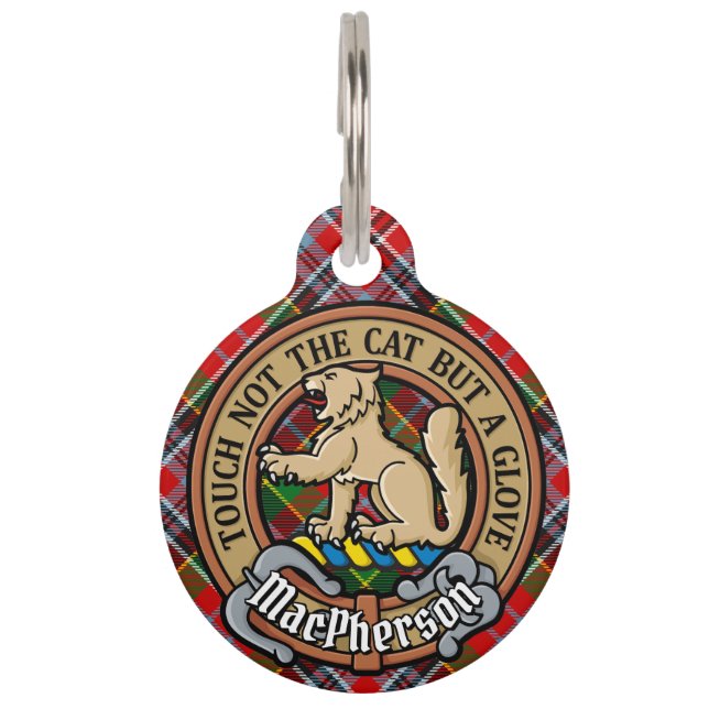 Clan MacPherson Wappen über Tartan Haustiermarke (Vorderseite)