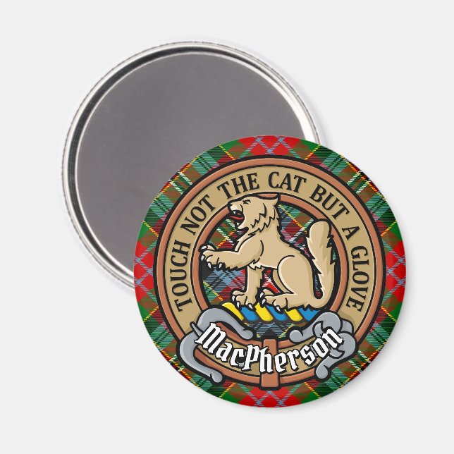 Clan MacPherson Wappen über Tartan Magnet (Vorderseite/Rückseite)