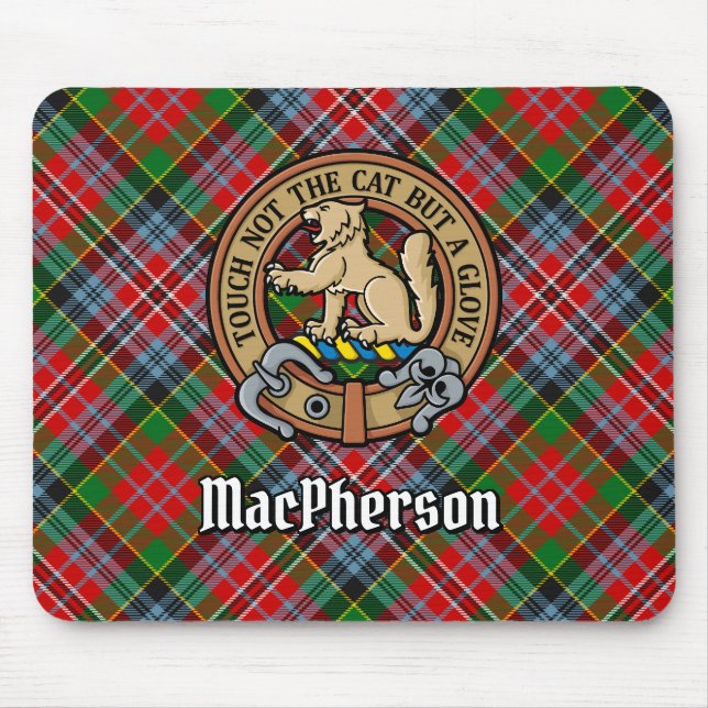 Clan MacPherson Wappen über Tartan Mousepad (Vorne)