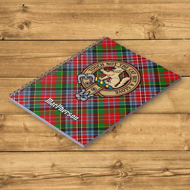 Clan MacPherson Wappen über Tartan Notizblock (Von Creator hochgeladen)