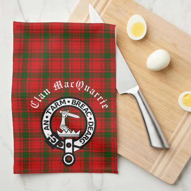 Clan MacQuarrie Tartan und Wappen Geschirrtuch (Viertel Falte)
