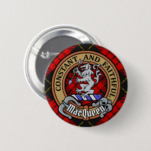 Clan MacQueen Crest über Tartan Button
