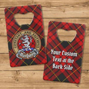 Clan MacQueen Crest über Tartan Geldbeutel Flaschenöffner