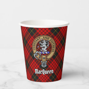 Clan MacQueen Crest über Tartan Pappbecher