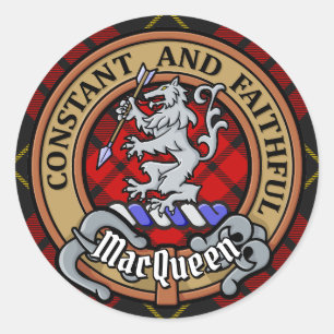 Clan MacQueen Crest über Tartan Runder Aufkleber