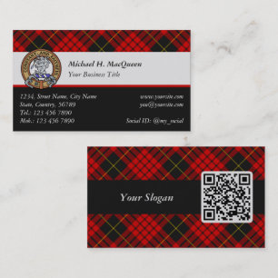 Clan MacQueen Crest über Tartan Visitenkarte