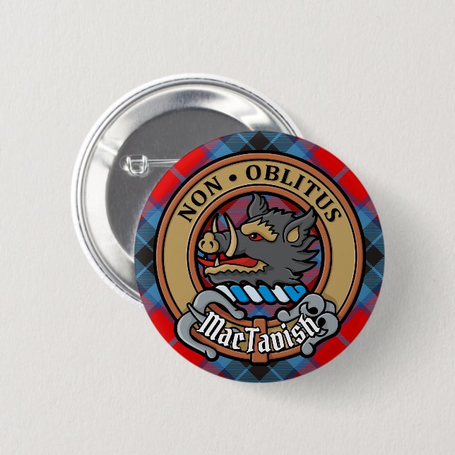 Clan MacTavish Wappen über Tartan Button (Vorne & Hinten)