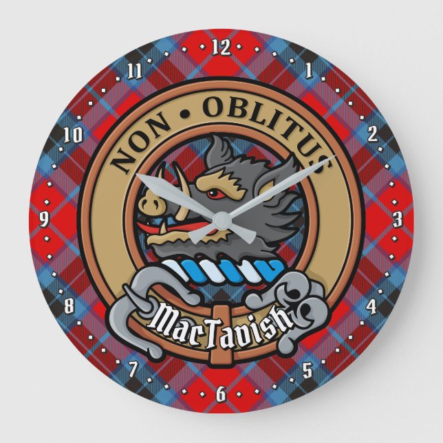 Clan MacTavish Wappen über Tartan Große Wanduhr (Vorderseite)