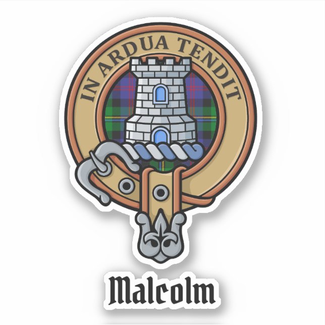 Clan Malcolm Crest over Tartan Aufkleber (Vorderseite)